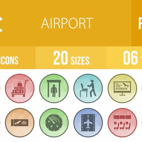 50 Airport Filled Low Poly B/G Icons cover image.