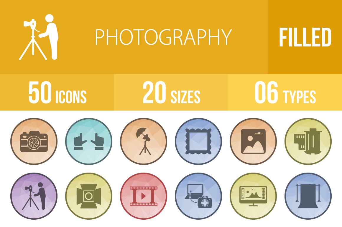 50 Photography Low Poly B/G Icons cover image.