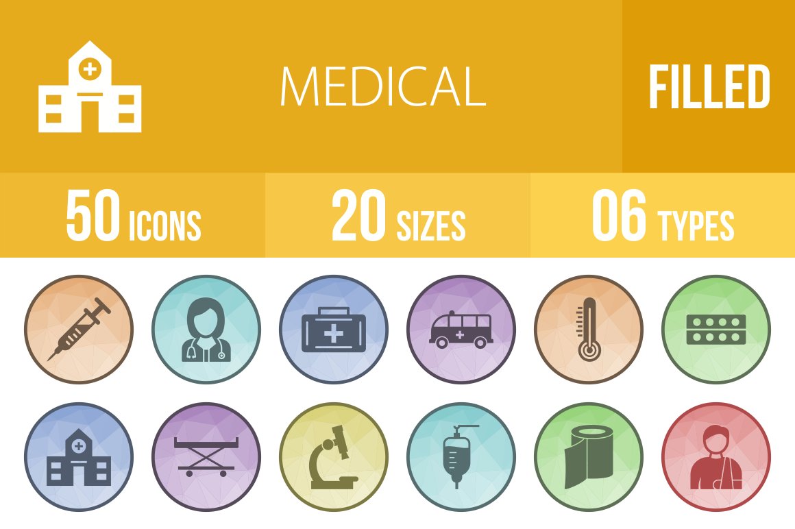 50 Medical Filled Low Poly Icons cover image.