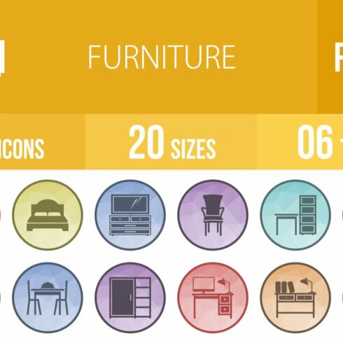 50 Furniture Low Poly B/G Icons cover image.
