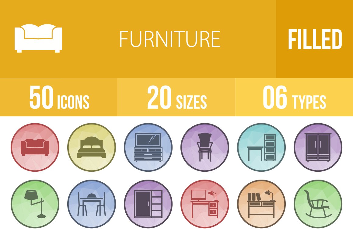 50 Furniture Low Poly B/G Icons cover image.