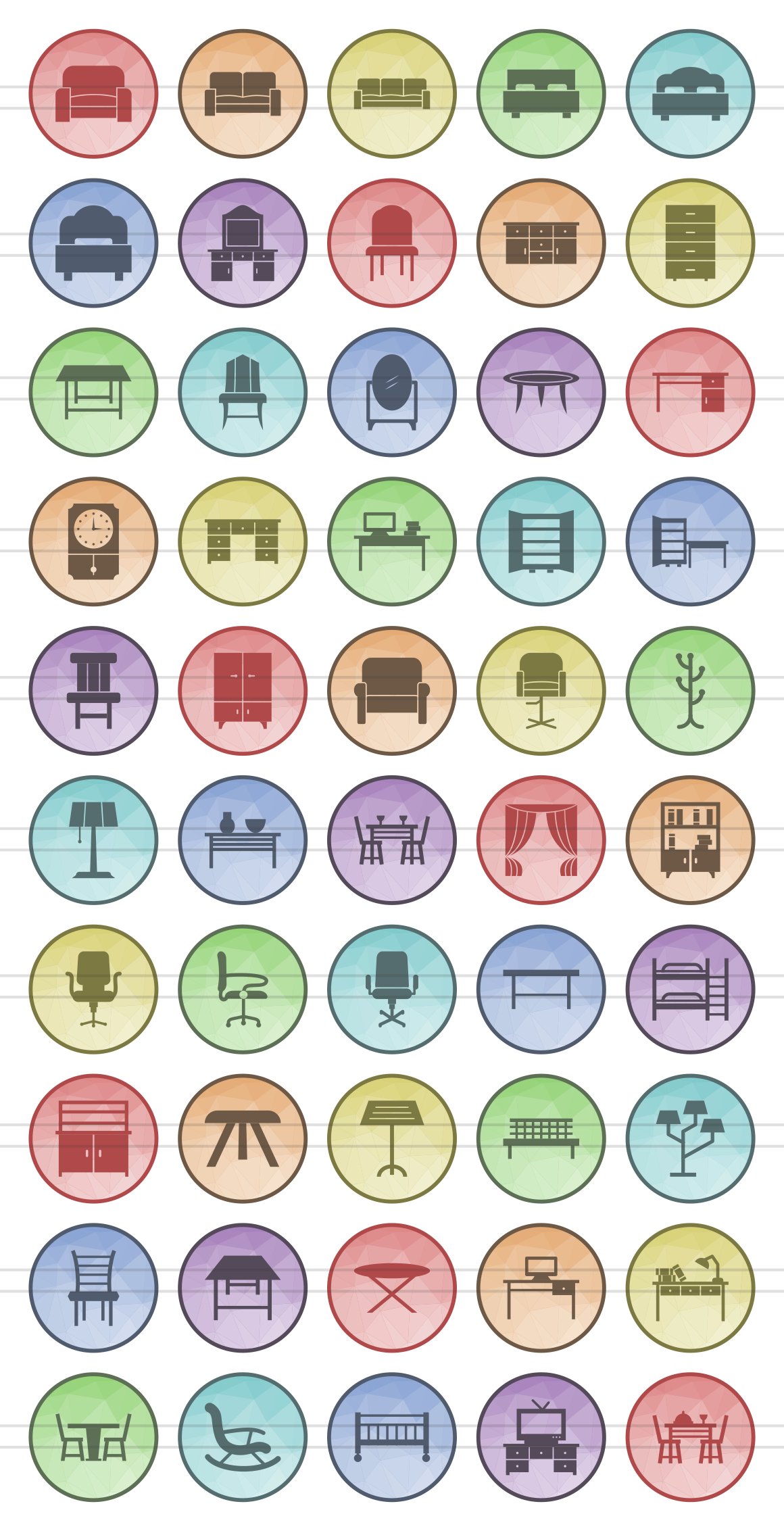 50 Furniture Low Poly Icons preview image.
