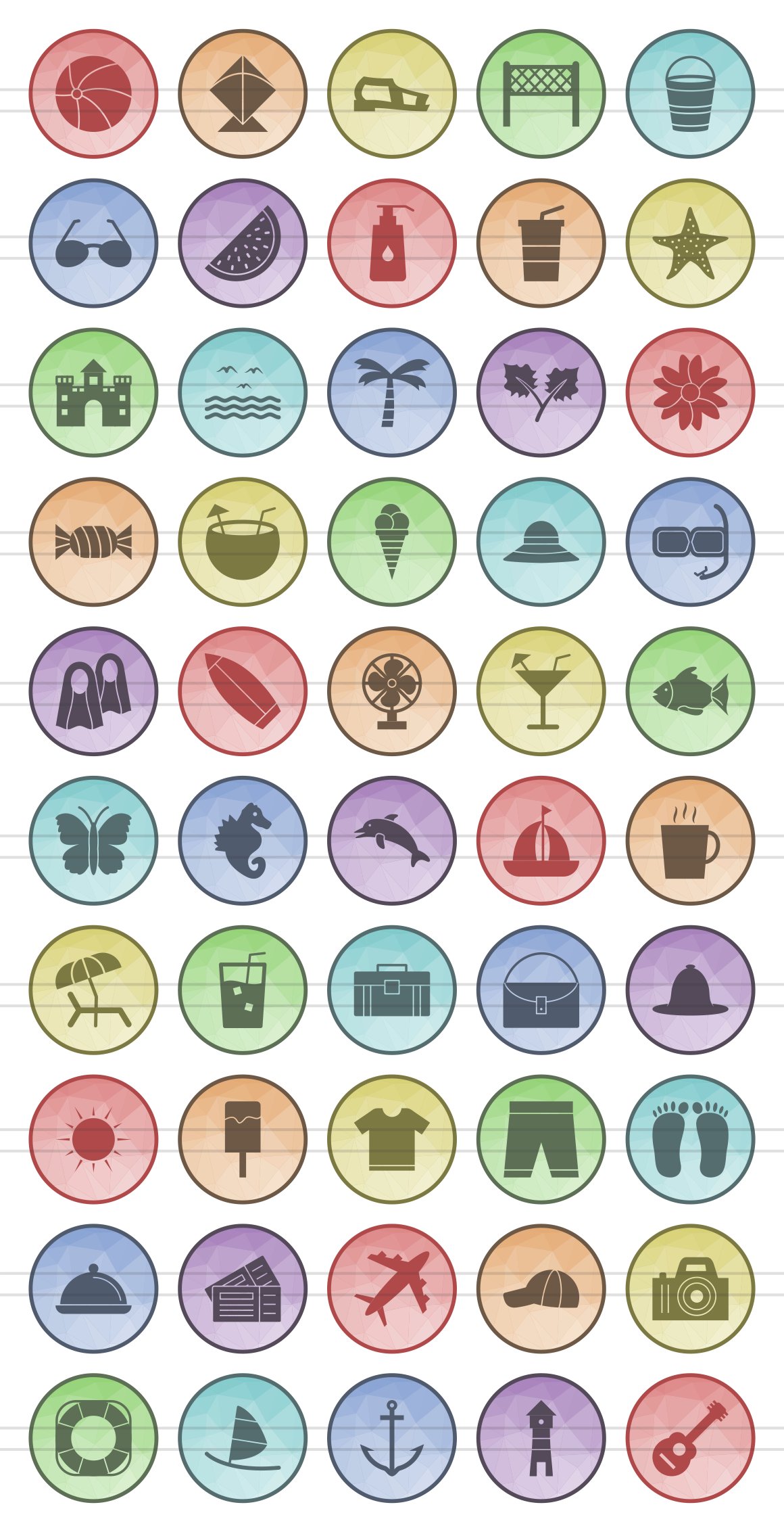 50 Summer Low Poly Icons preview image.