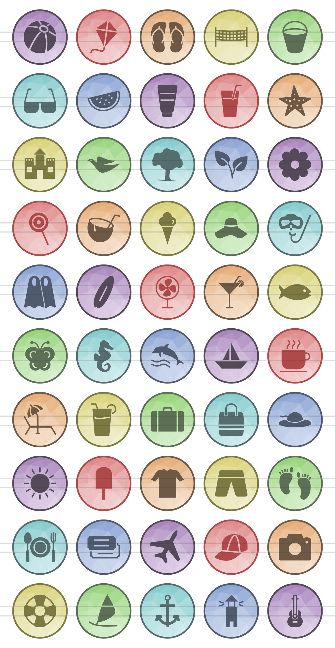 50 Summer Low Poly Icons preview image.