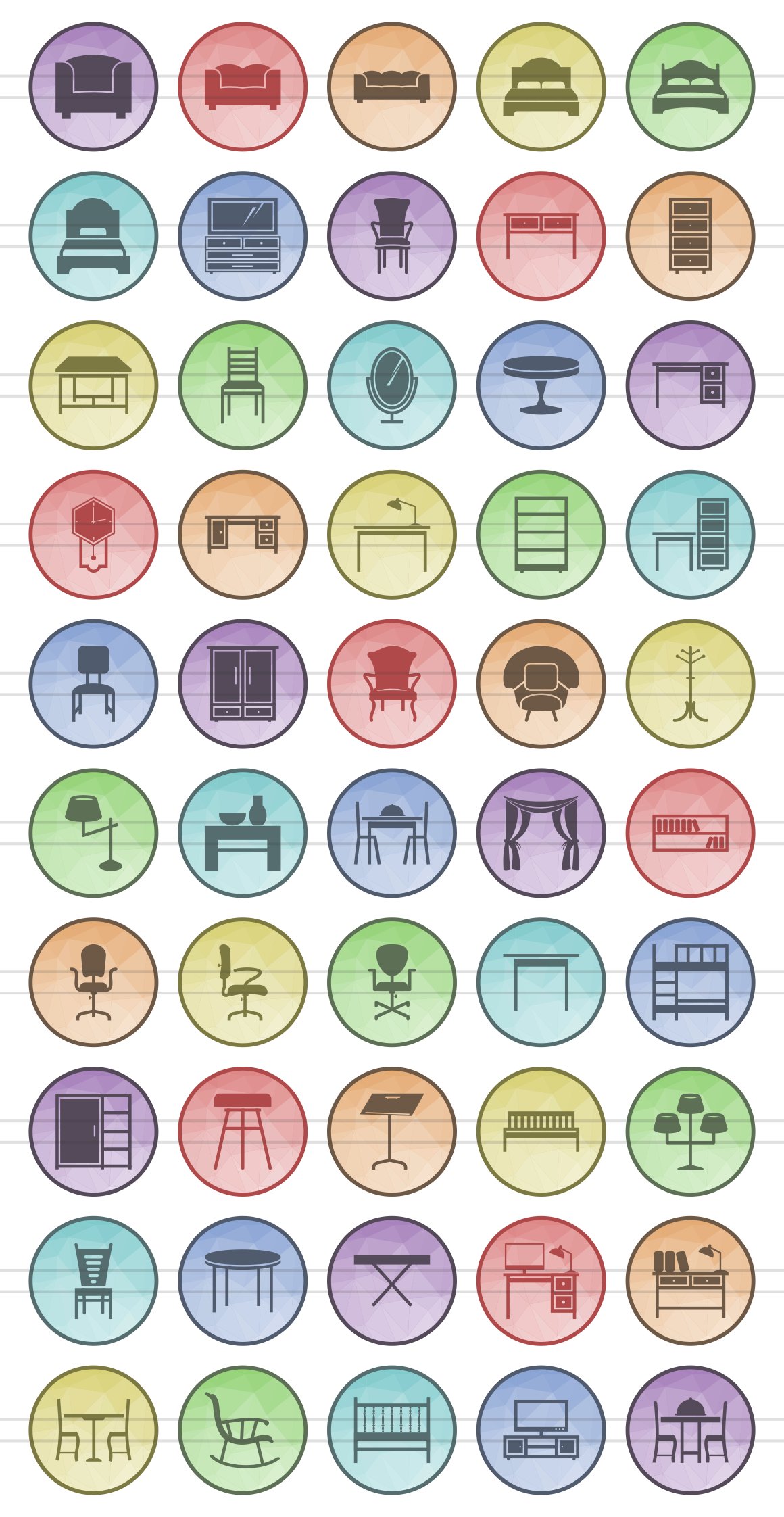 50 Furniture Low Poly B/G Icons preview image.