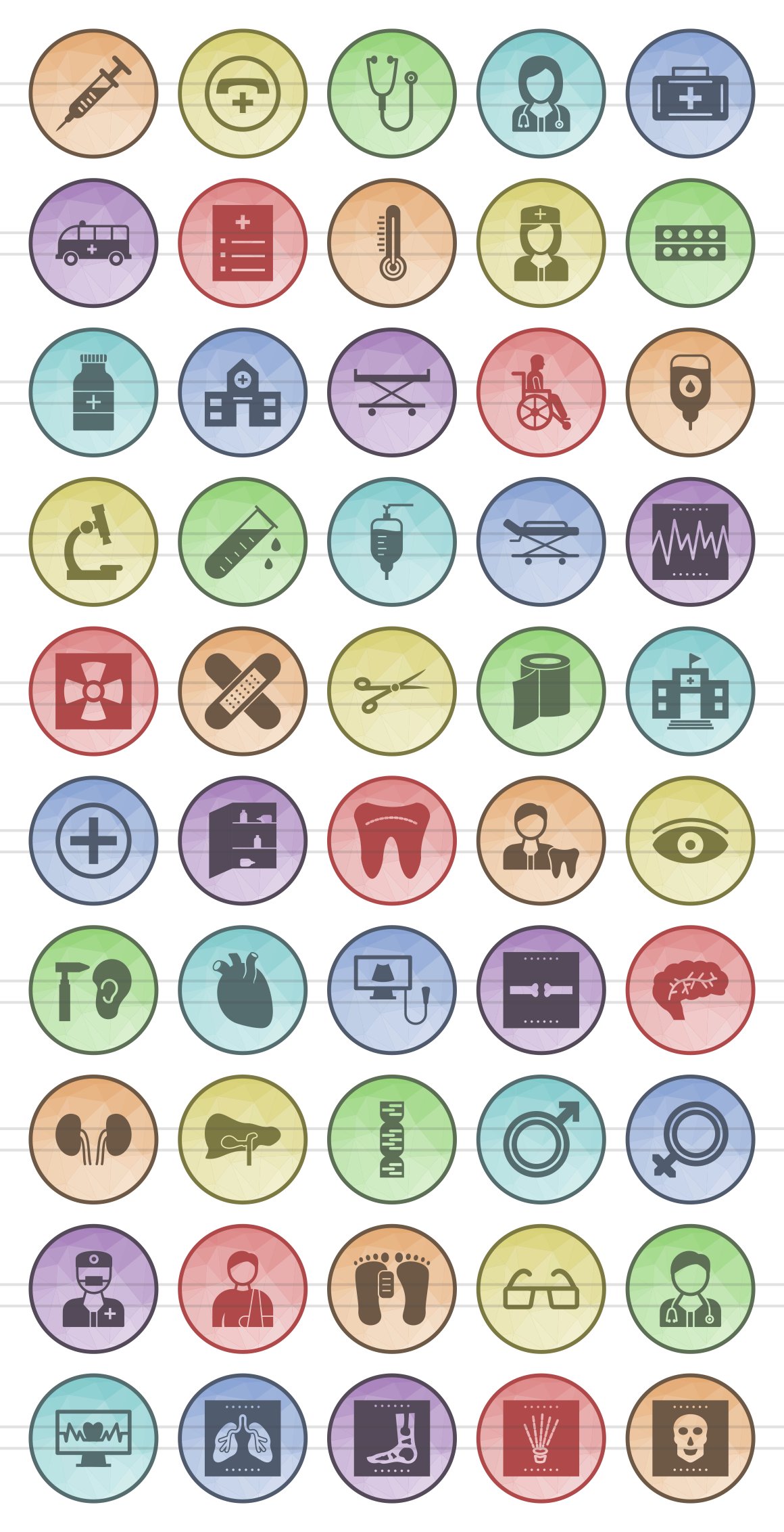 50 Medical Filled Low Poly Icons preview image.