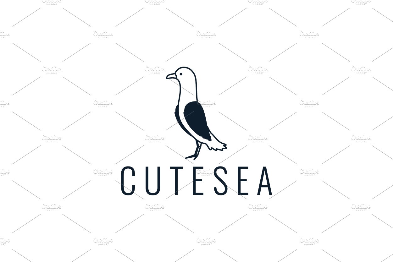 seagull bird stand line logo vector cover image.
