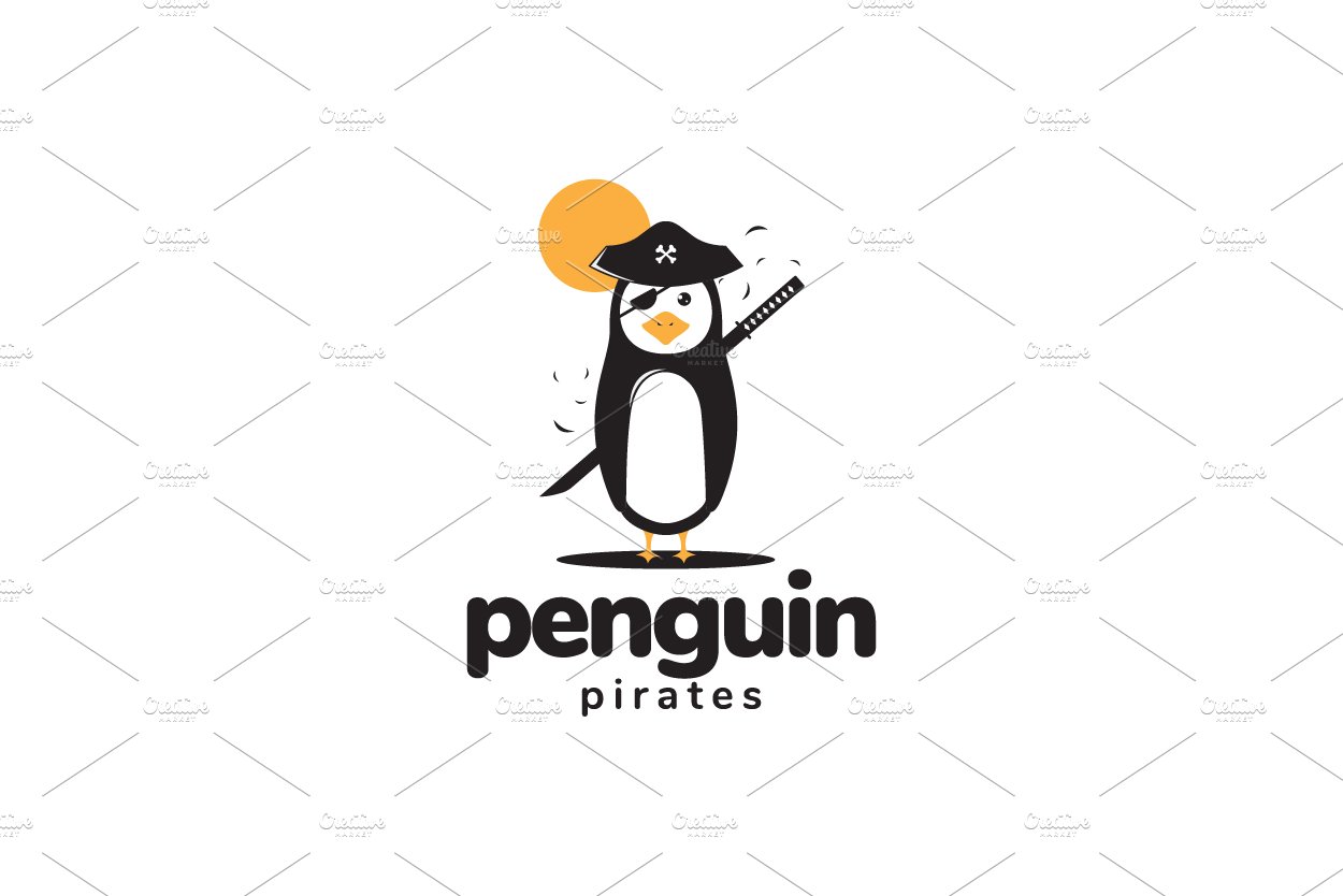 cute pirate penguin logo design cover image.