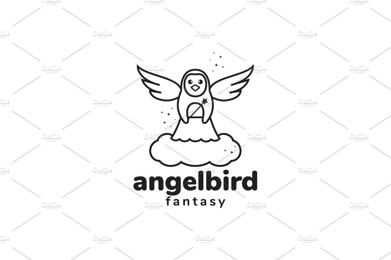 cute penguin angel lines logo design cover image.