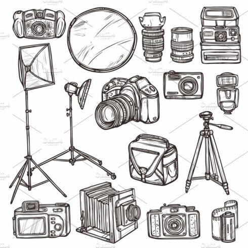 Vintage and modern camera icons cover image.