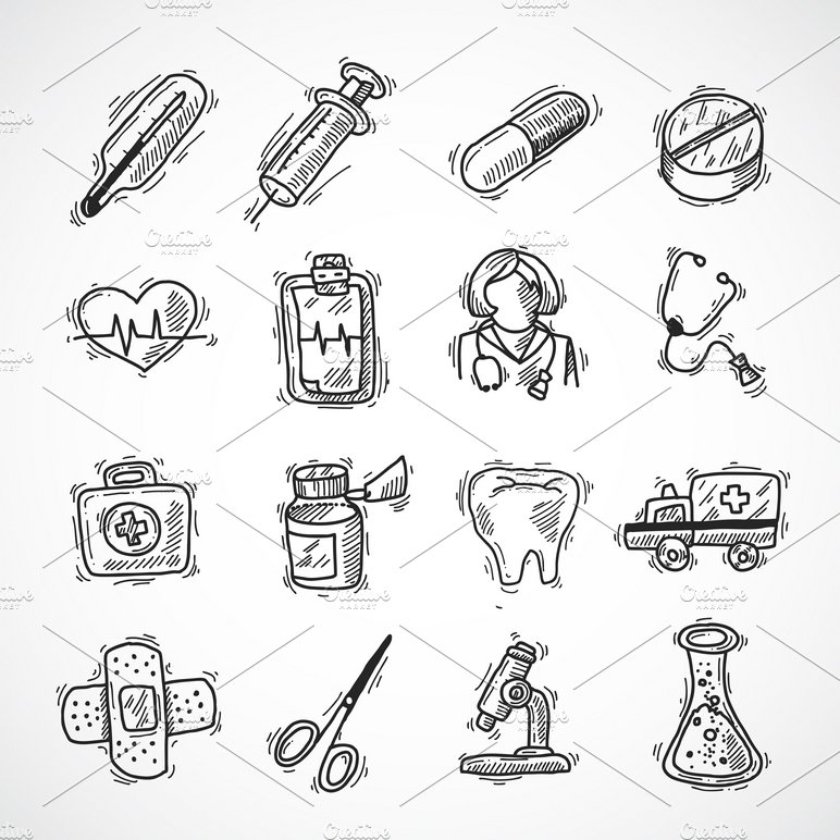 Medical and healthcare icons set cover image.