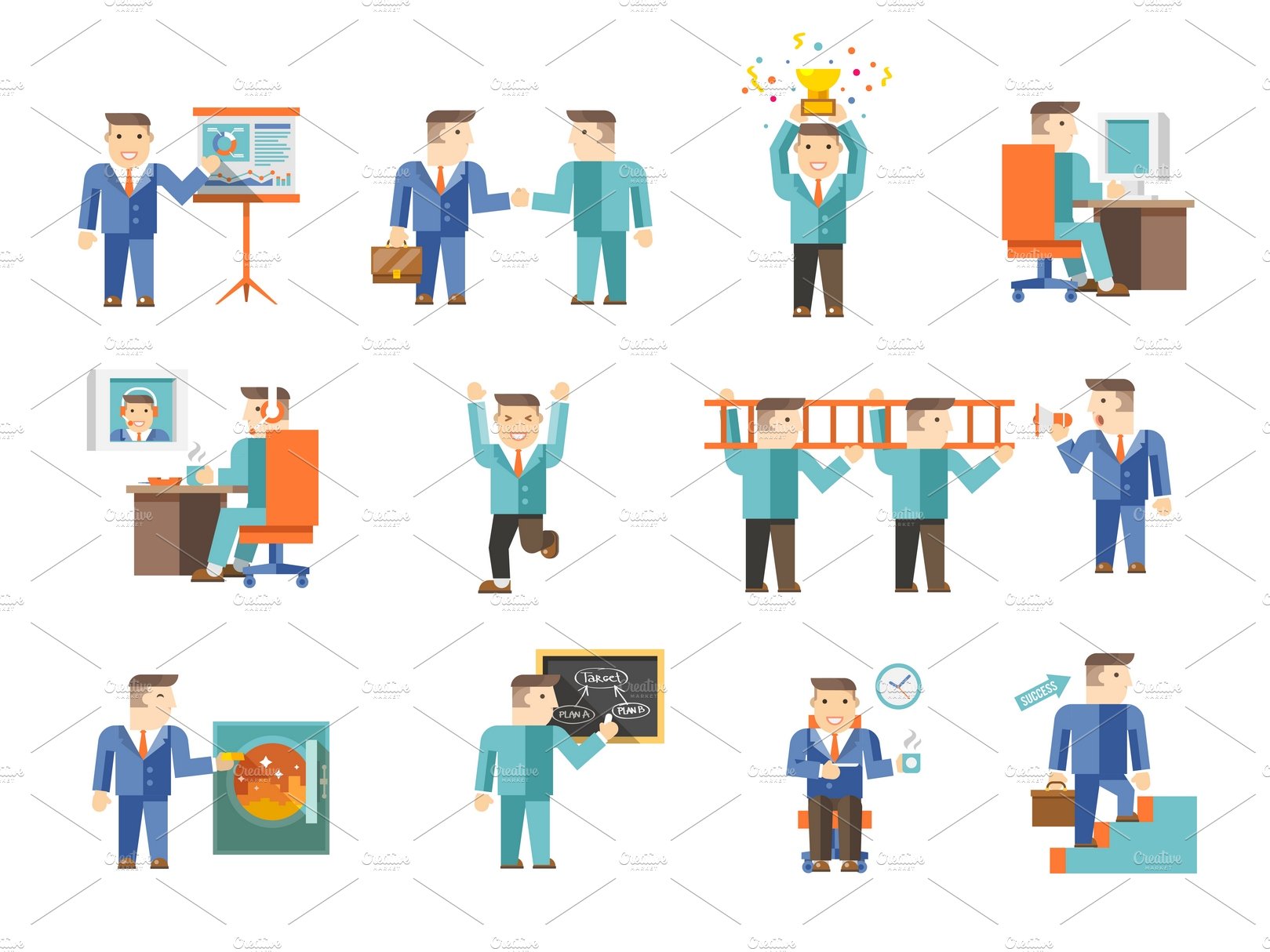 Businessman working flat icons set cover image.