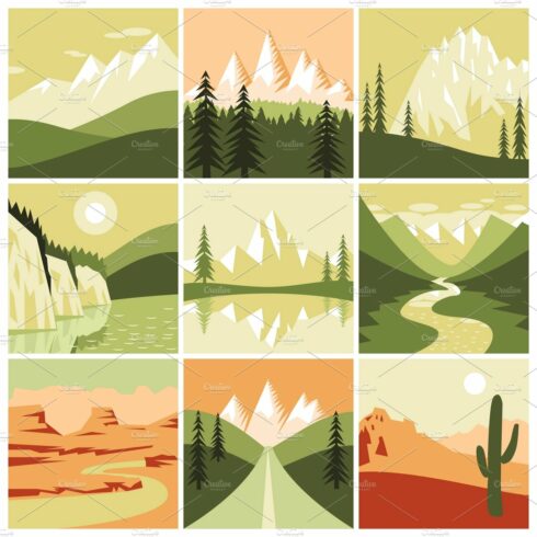 Mountain landscapes icons set cover image.