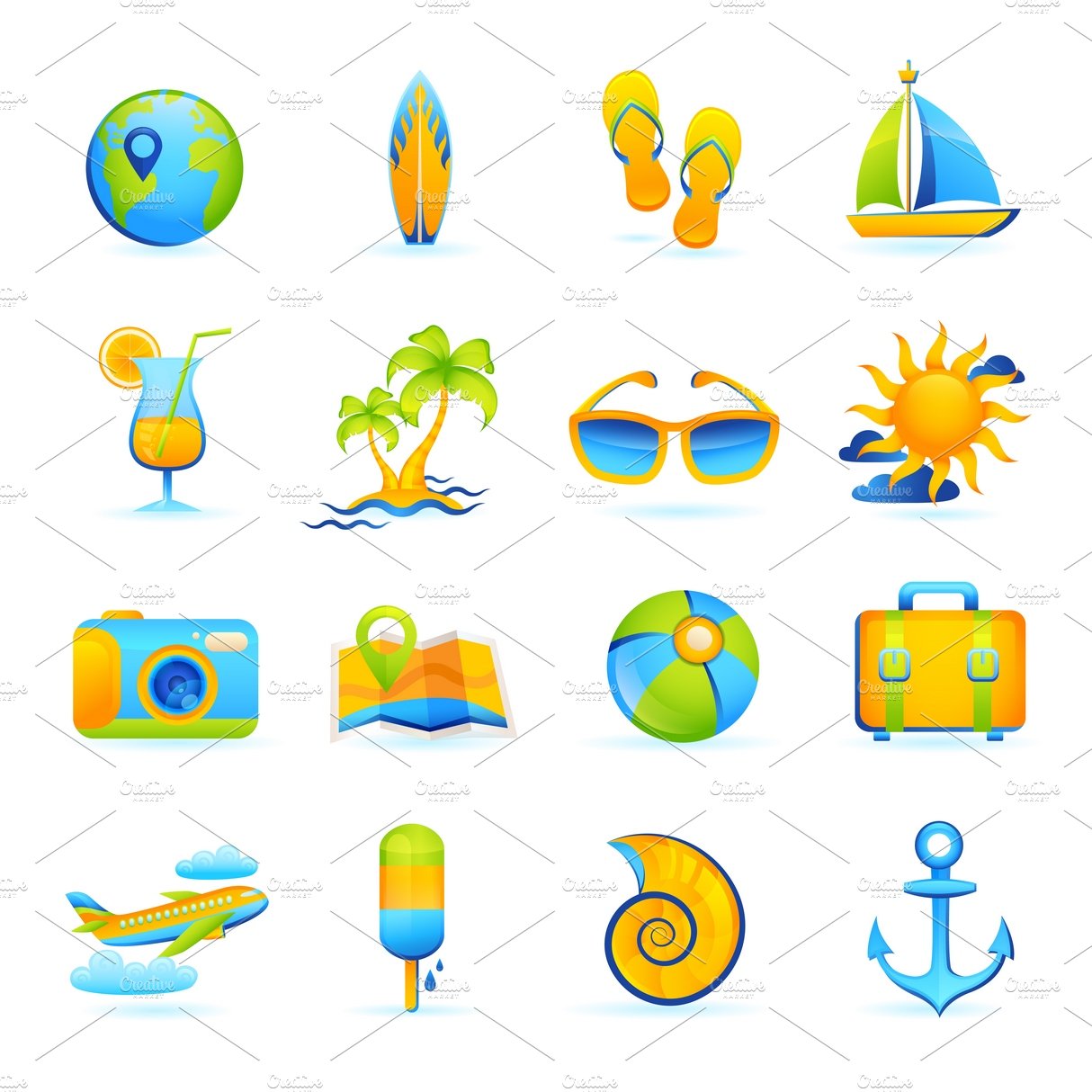 Summer vacation icons set cover image.
