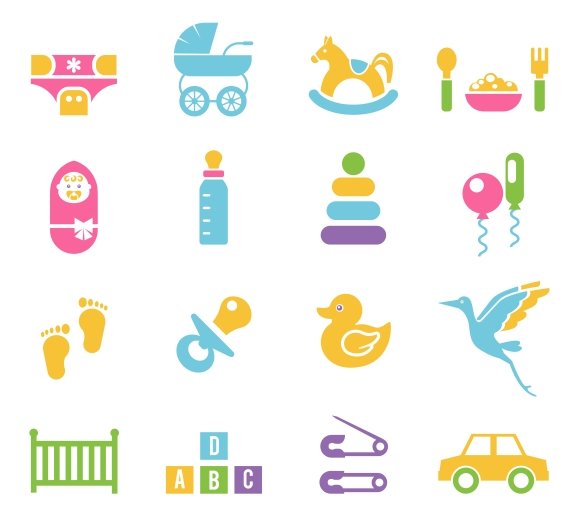 Babies toys icons preview image.