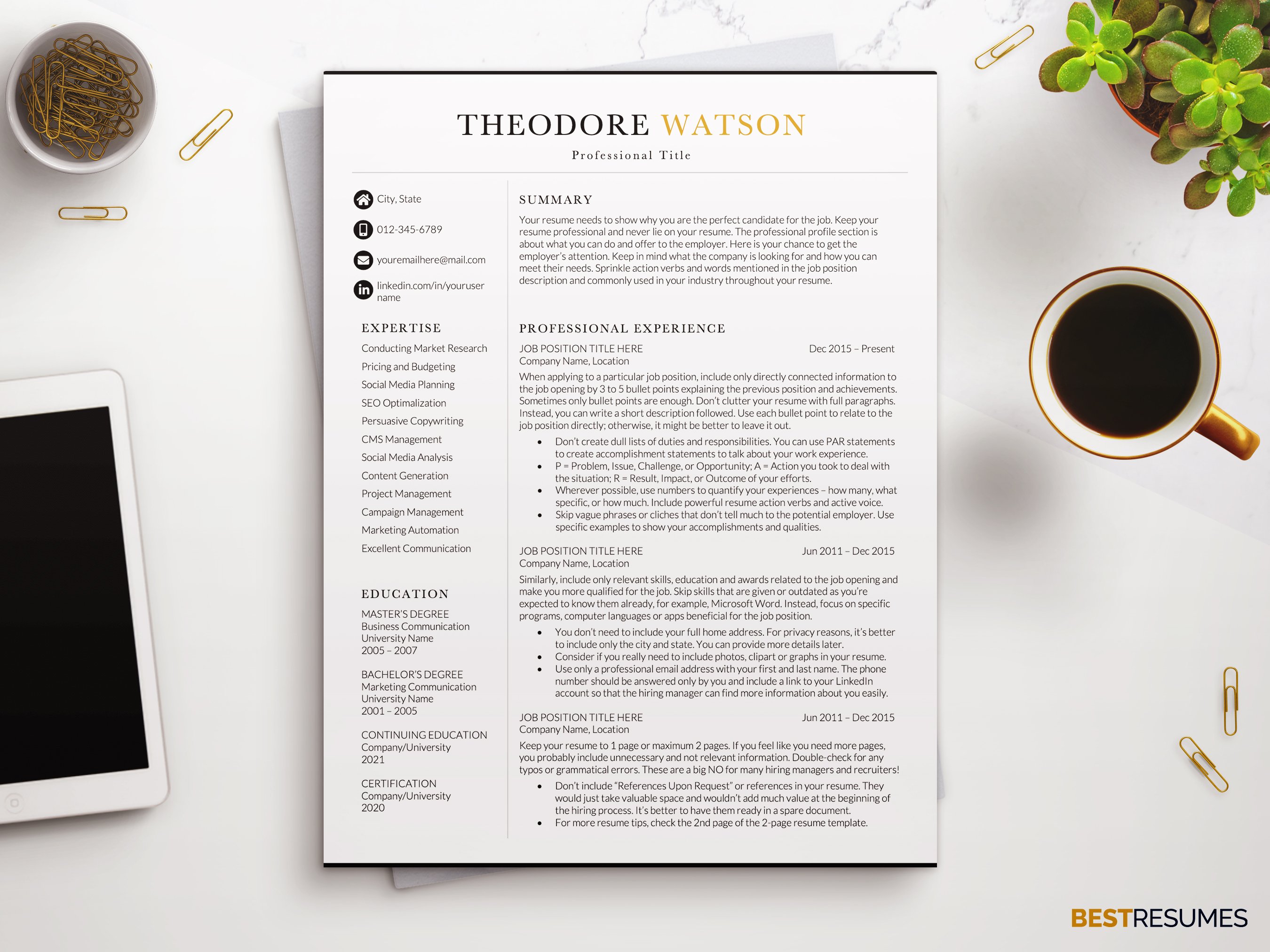 Elegant Resume CV Templates Word cover image.