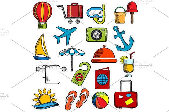 Travel, trip and leisure icons cover image.