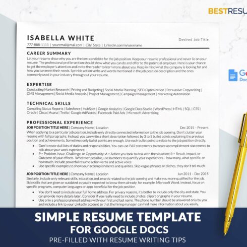 Google Docs Resume Template Simple cover image.