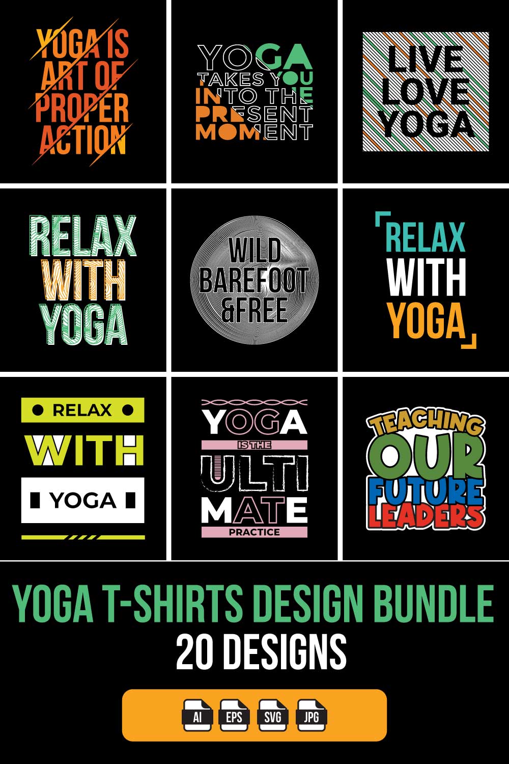 Yoga T-Shirts Design Bundle pinterest preview image.