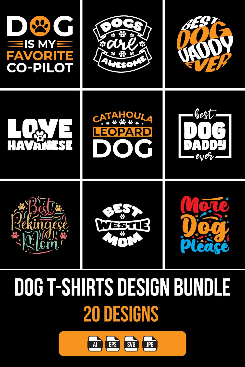 Dog T-Shirts Design Bundle 20 Designs pinterest preview image.