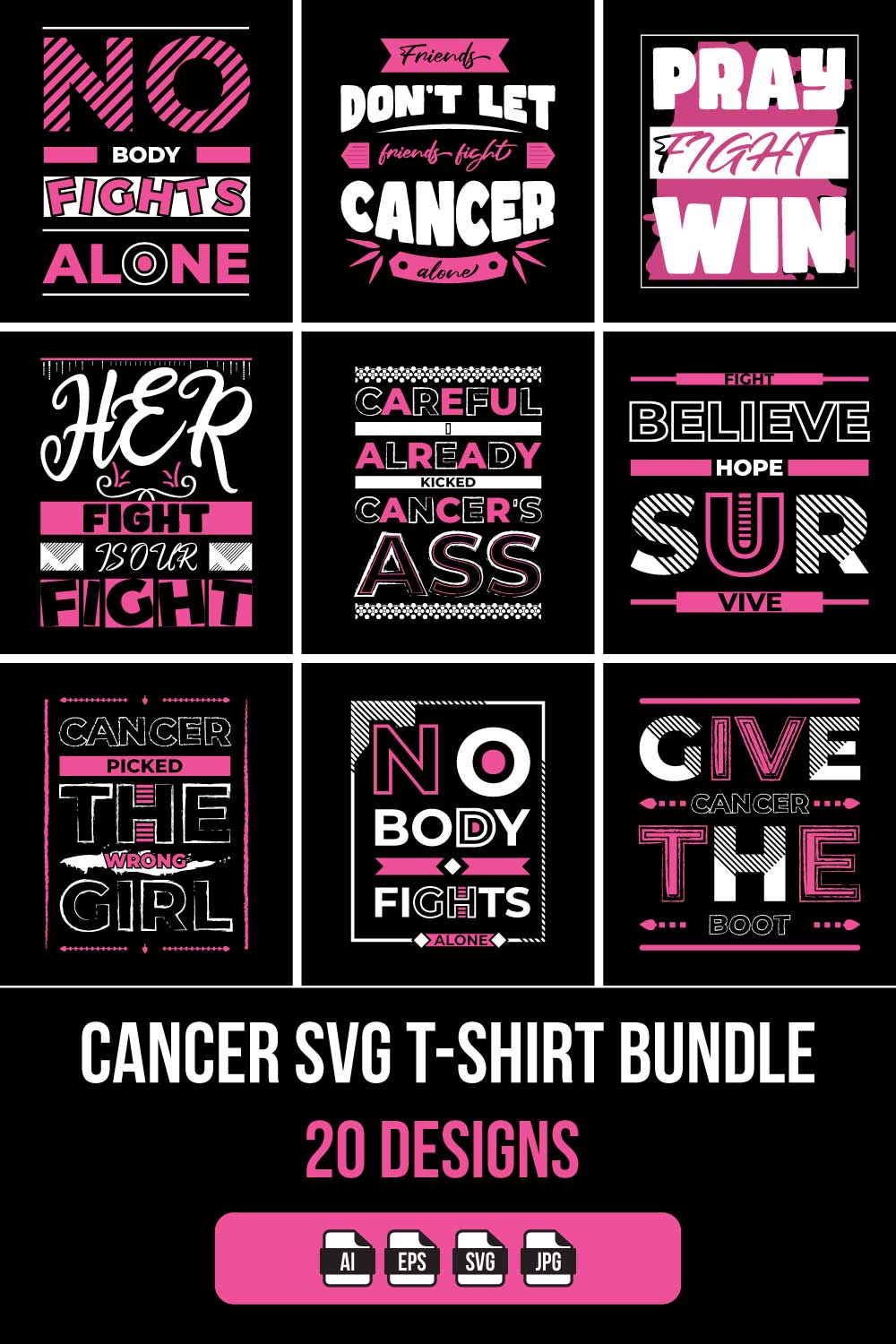 Cancer SVG T-shirt Bundle 20 Designs pinterest preview image.