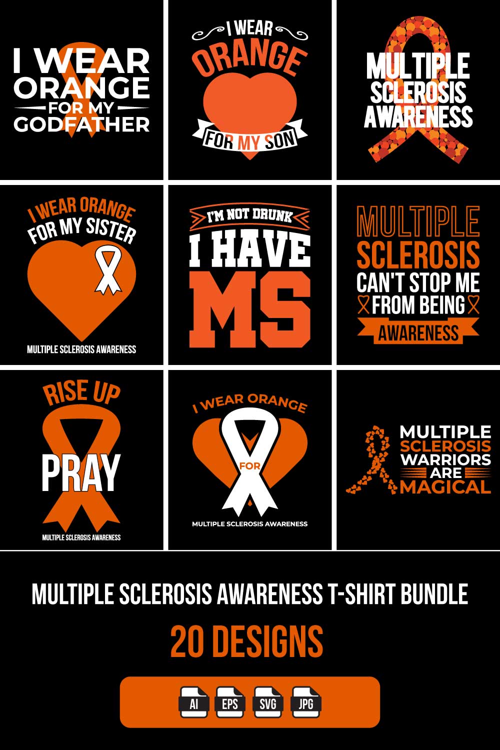 Multiple sclerosis awareness T-Shirt Bundle 20 Designs pinterest preview image.