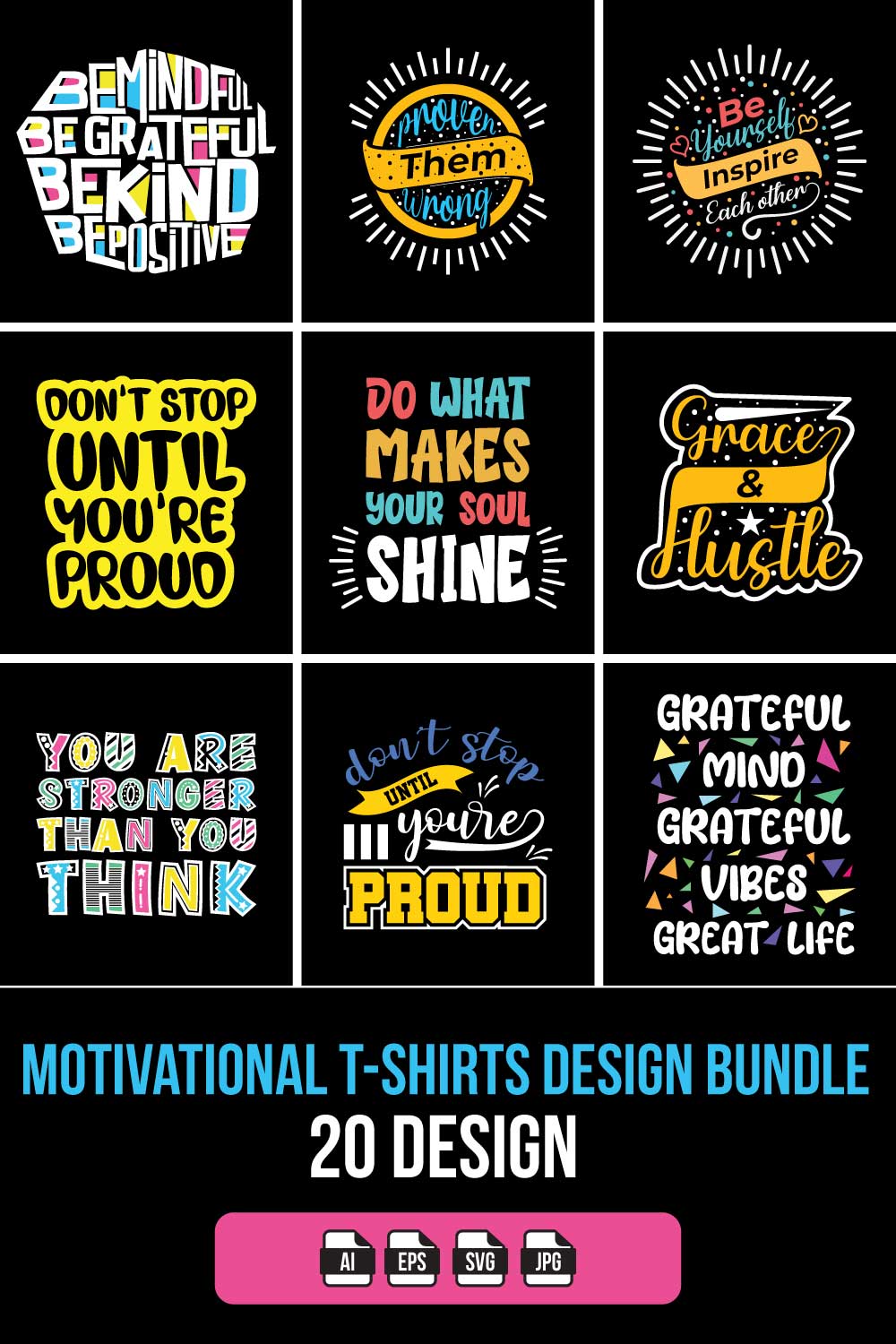 Motivational T-Shirts Design Bundle pinterest preview image.