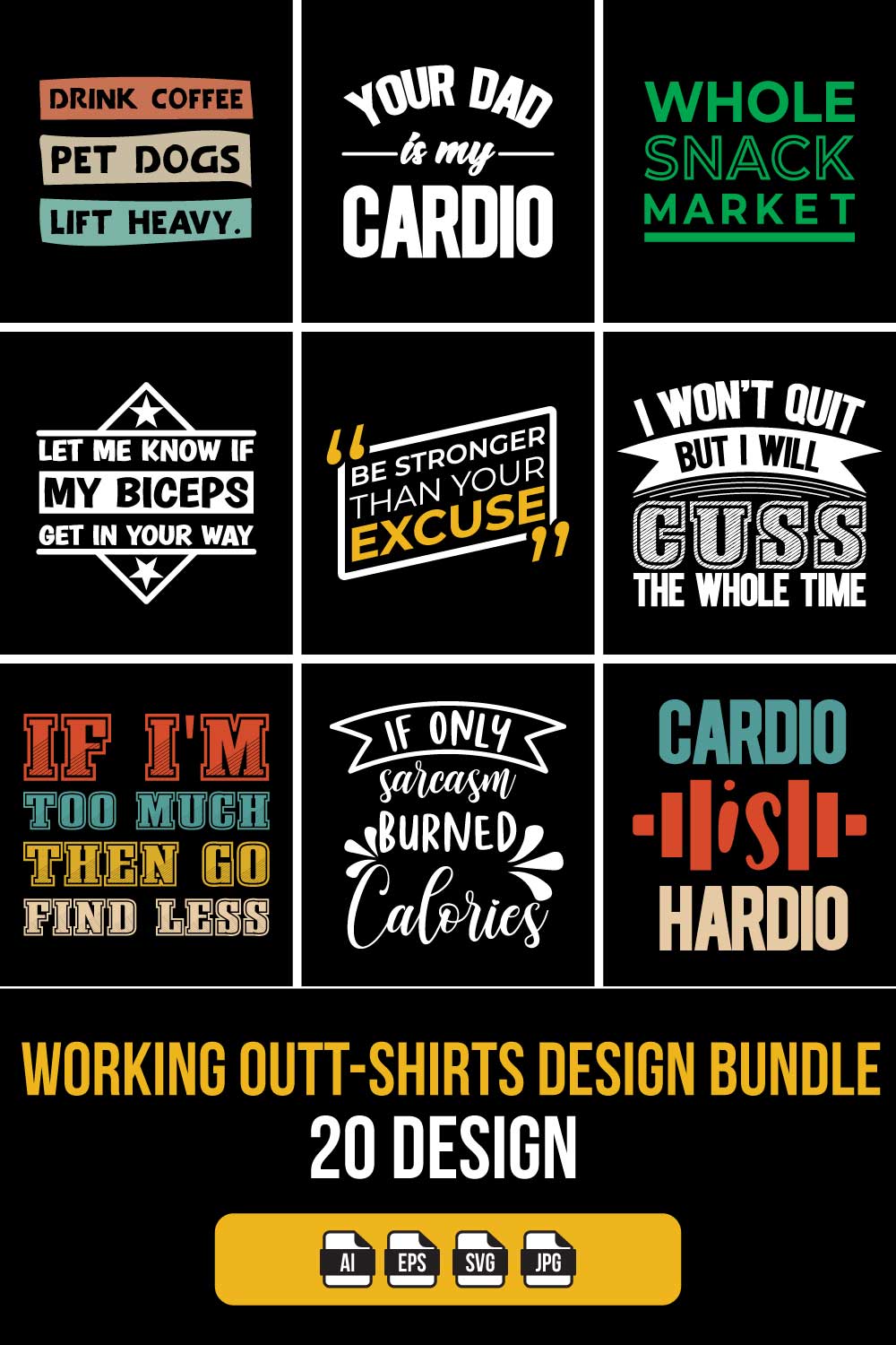 Working out T-shirt Bundle 20 Designs pinterest preview image.