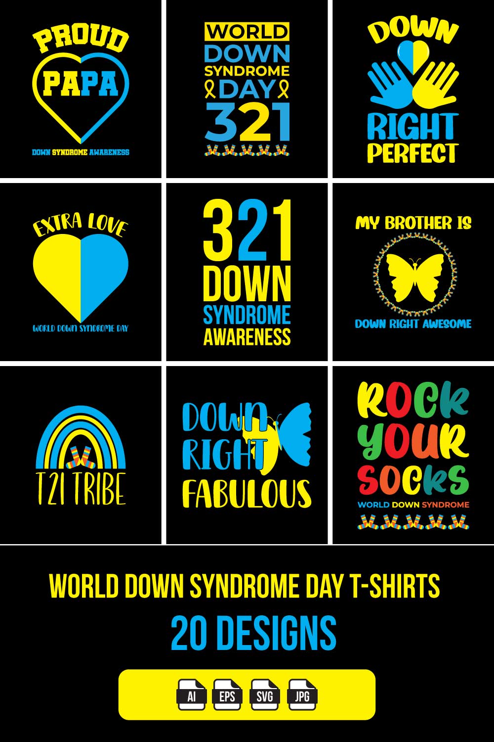 World Down Syndrome Day T-Shirts Design Bundle 20 DESIGNS pinterest preview image.