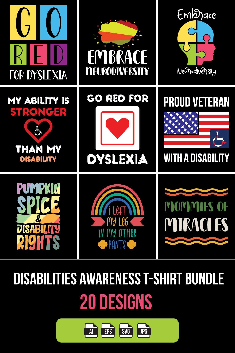 Disabilities Awareness T-shirt Bundle pinterest preview image.