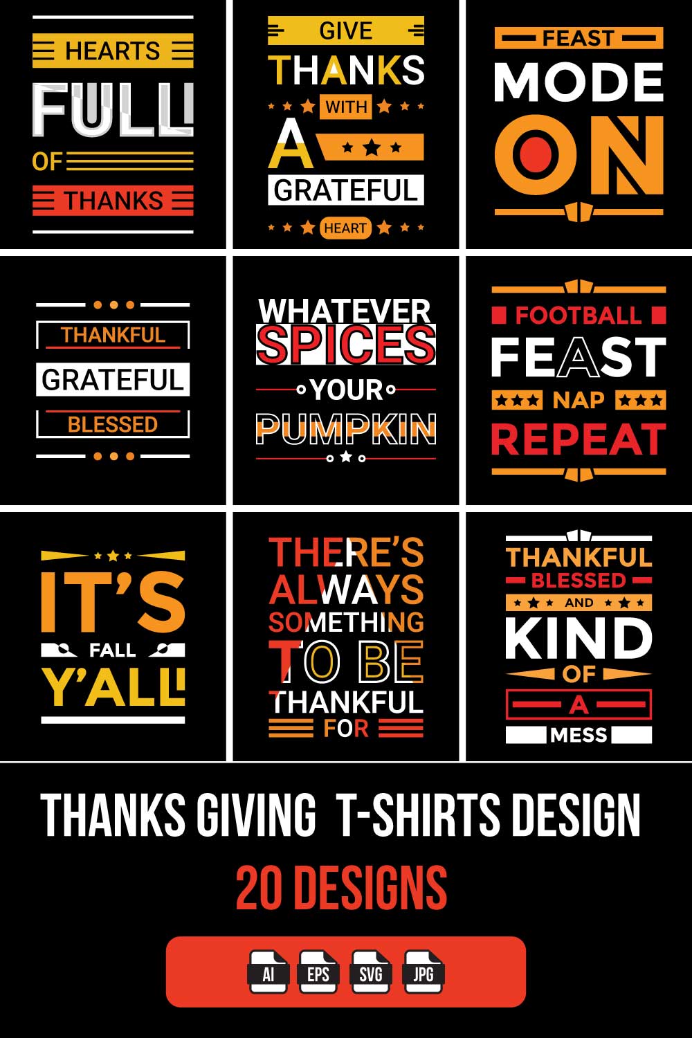 Thanks giving T-Shirts Design 20 Designs pinterest preview image.