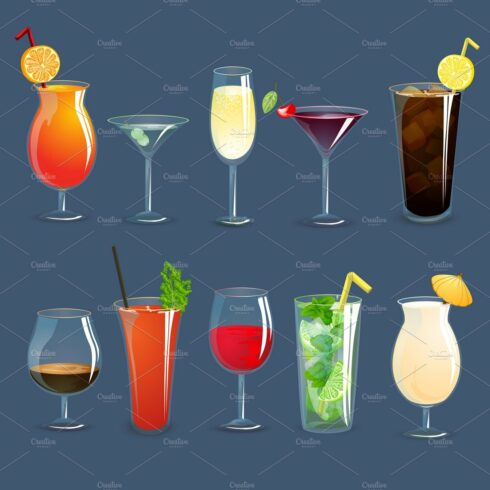 Alcohol drinks and cocktails set cover image.
