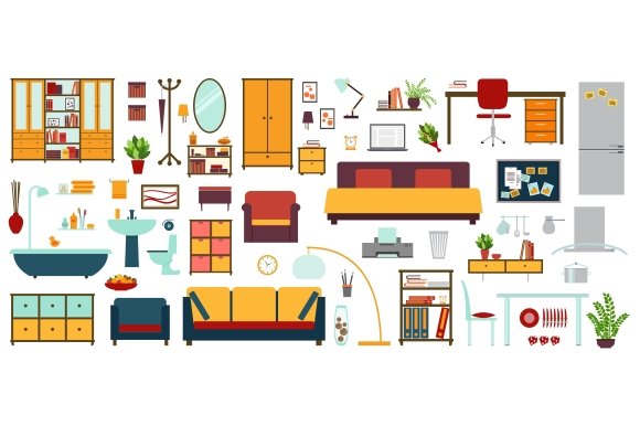 Furniture icons in flat style cover image.