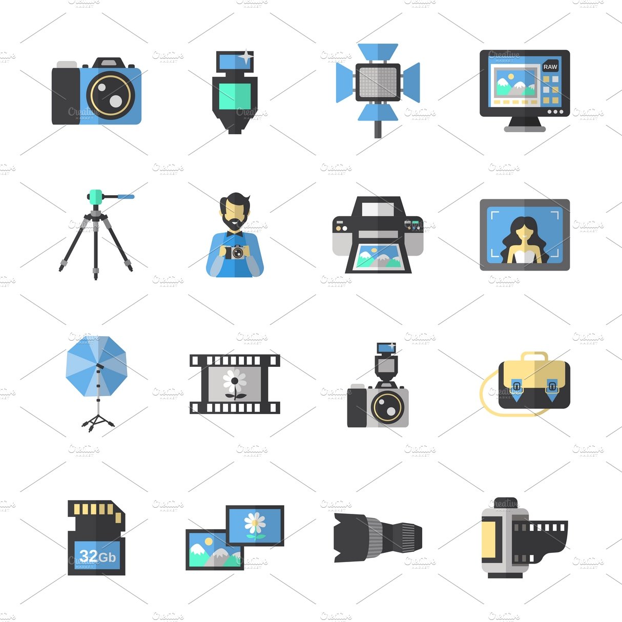 Photography equipment icons cover image.