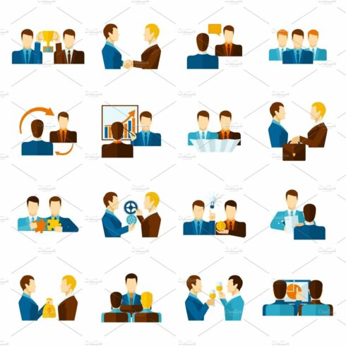 Business partnership flat icons set cover image.