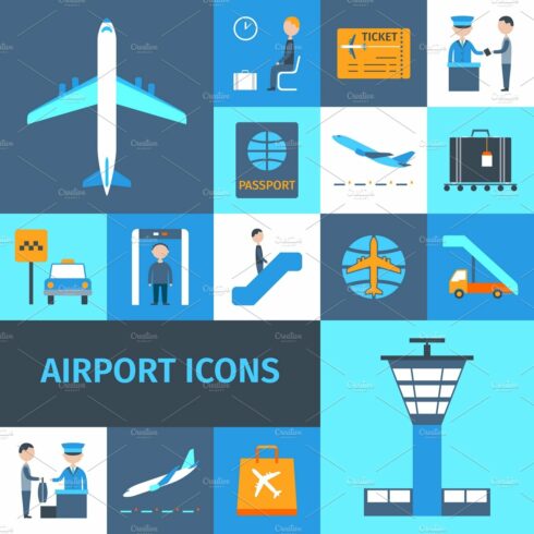 Airport decorative icons set cover image.