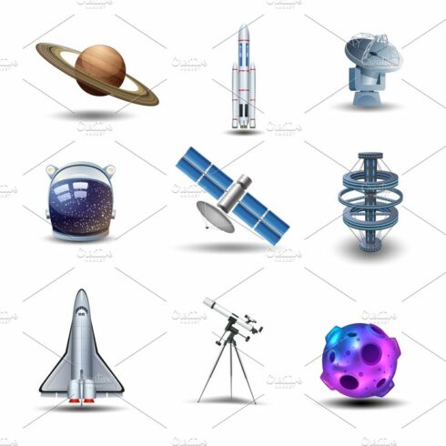 Space decorative icons set cover image.