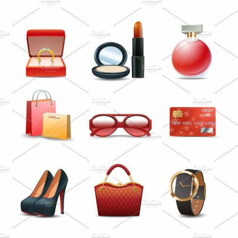 Women shopping icon set cover image.
