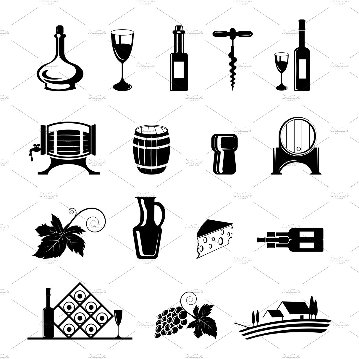 Wine black icons set cover image.