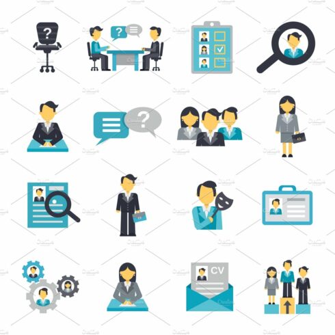 Human resources icons flat set cover image.