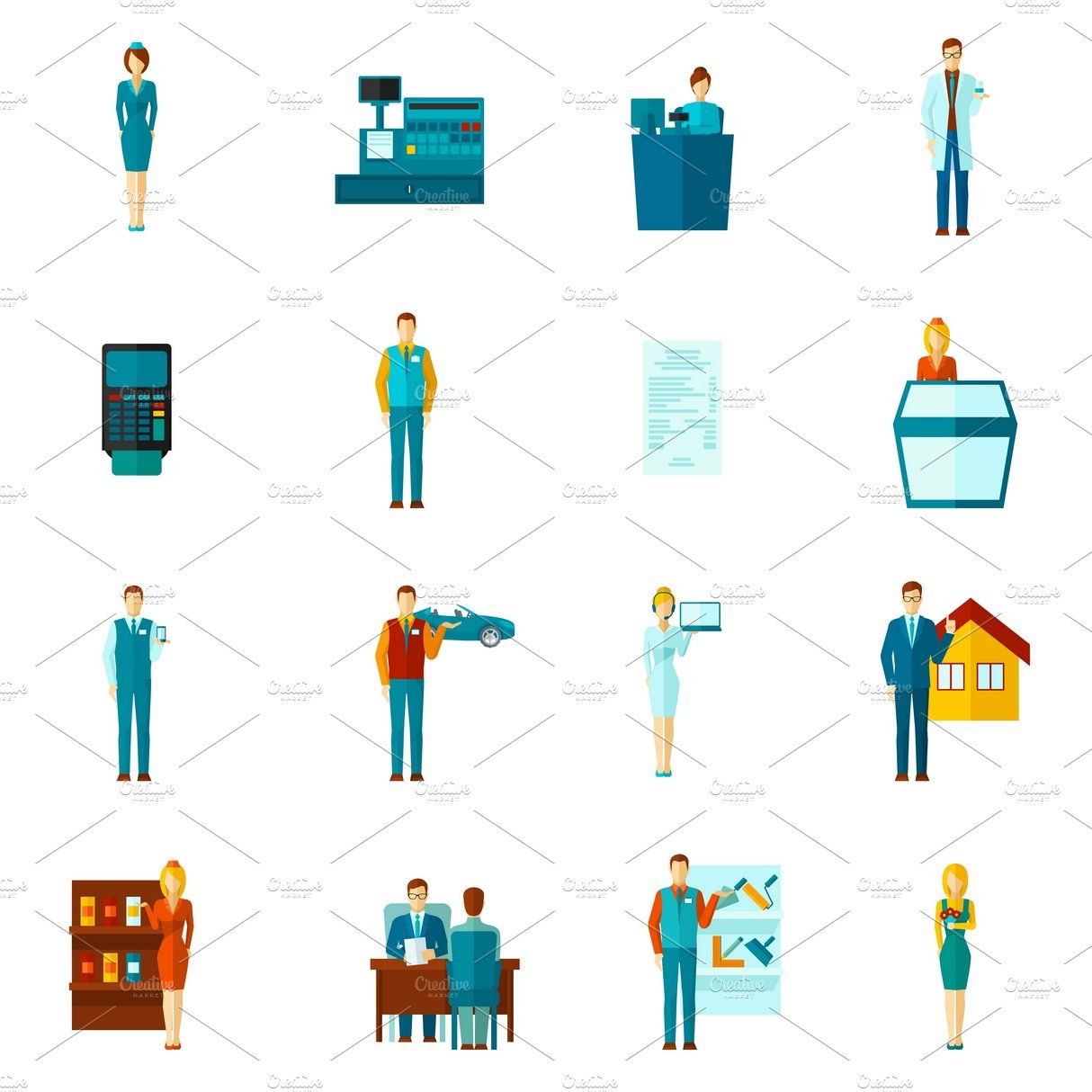 Salesman icons flat set cover image.