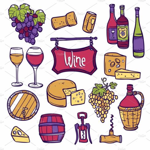 Wine decorative icon set cover image.