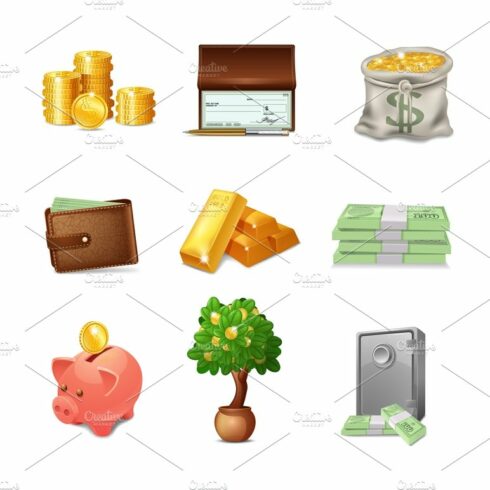 Financial decorative icons set cover image.