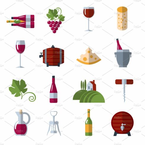 Wine flat icons set cover image.