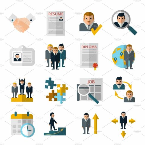 Human resources flat icons set cover image.