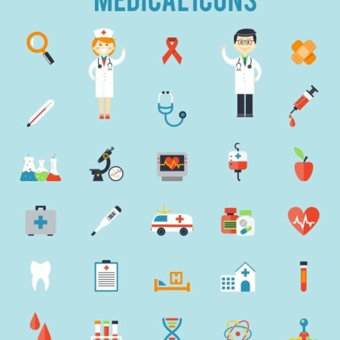 Medicine and health care icons cover image.