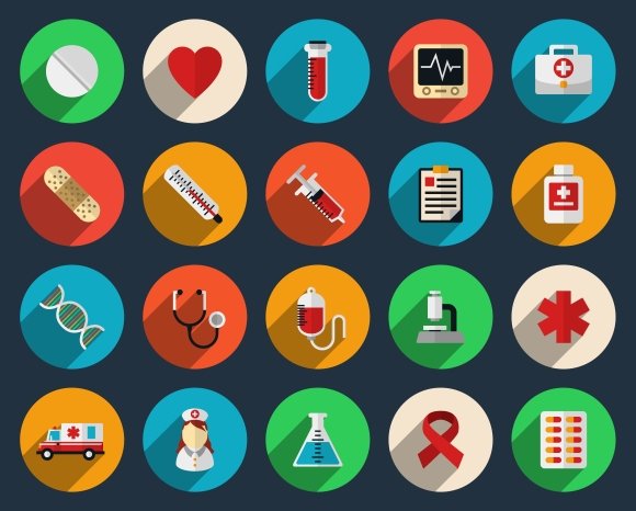 Health care and medicine icons preview image.