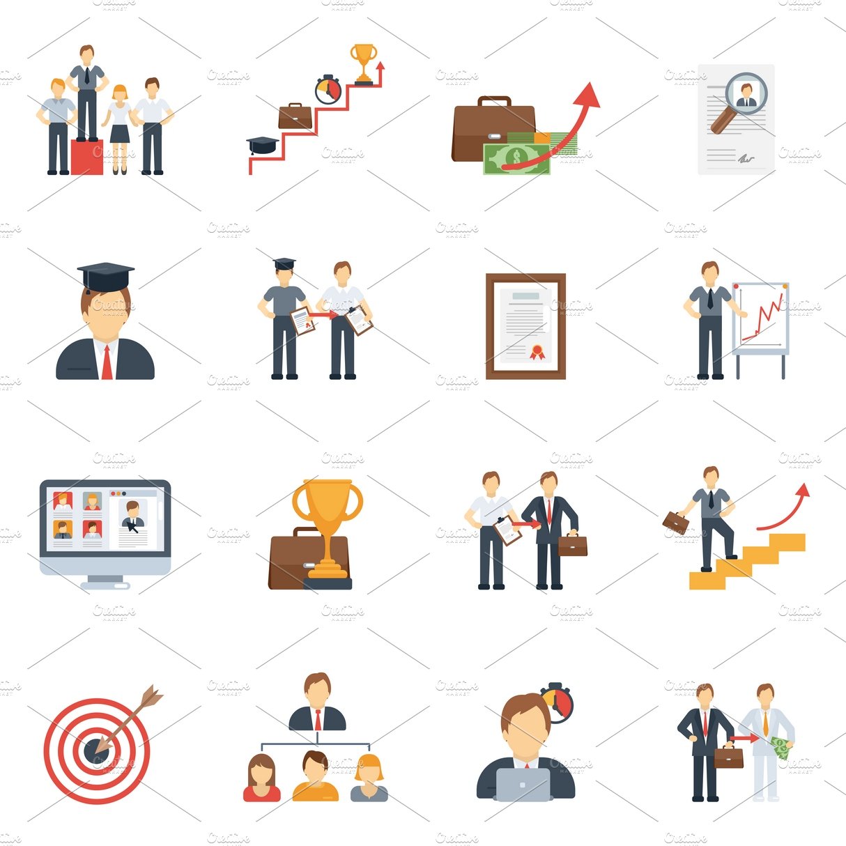 Business career icons flat set cover image.