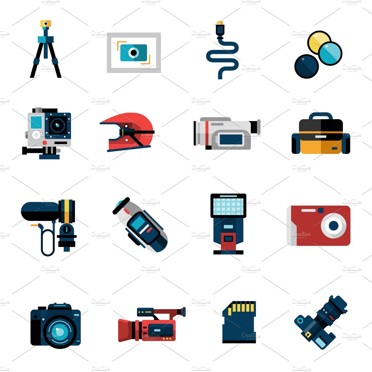 Photo and video camera icons set cover image.