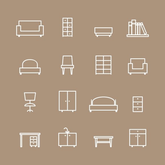Home related furniture icons preview image.